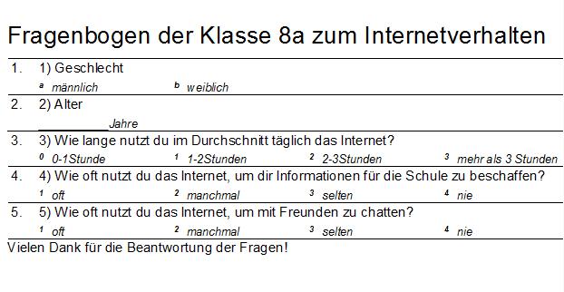 Beispielfragebogen zum Internetverhalten