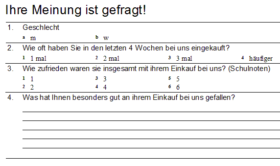 Fragenbogen eines Supermarktes