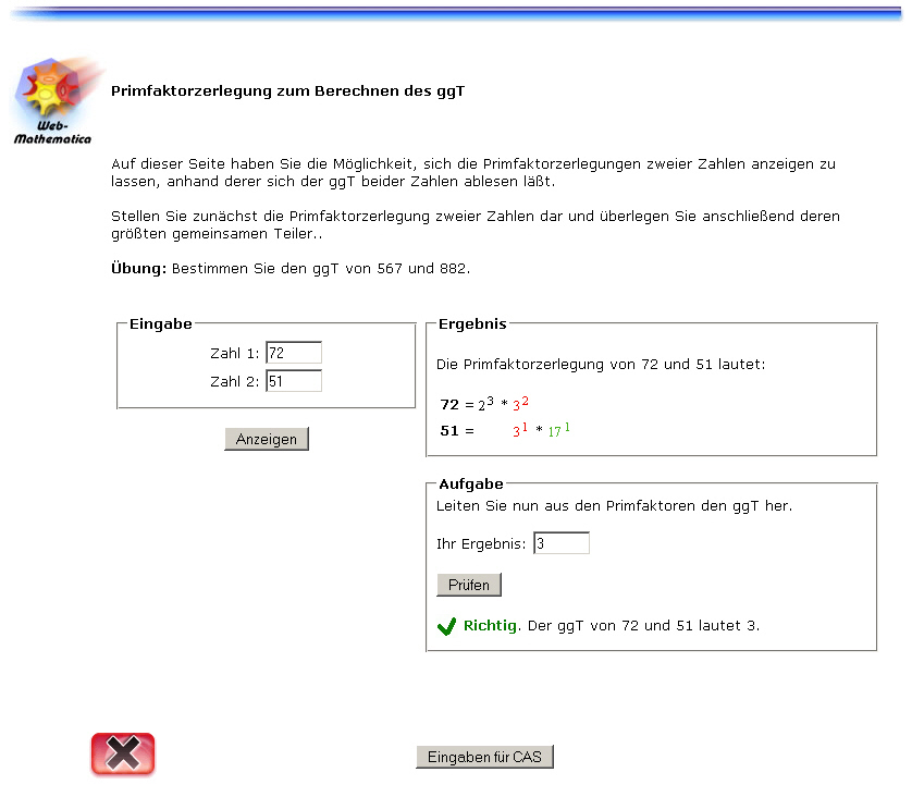 Eine WebMathematica Seite und ihre Elemente